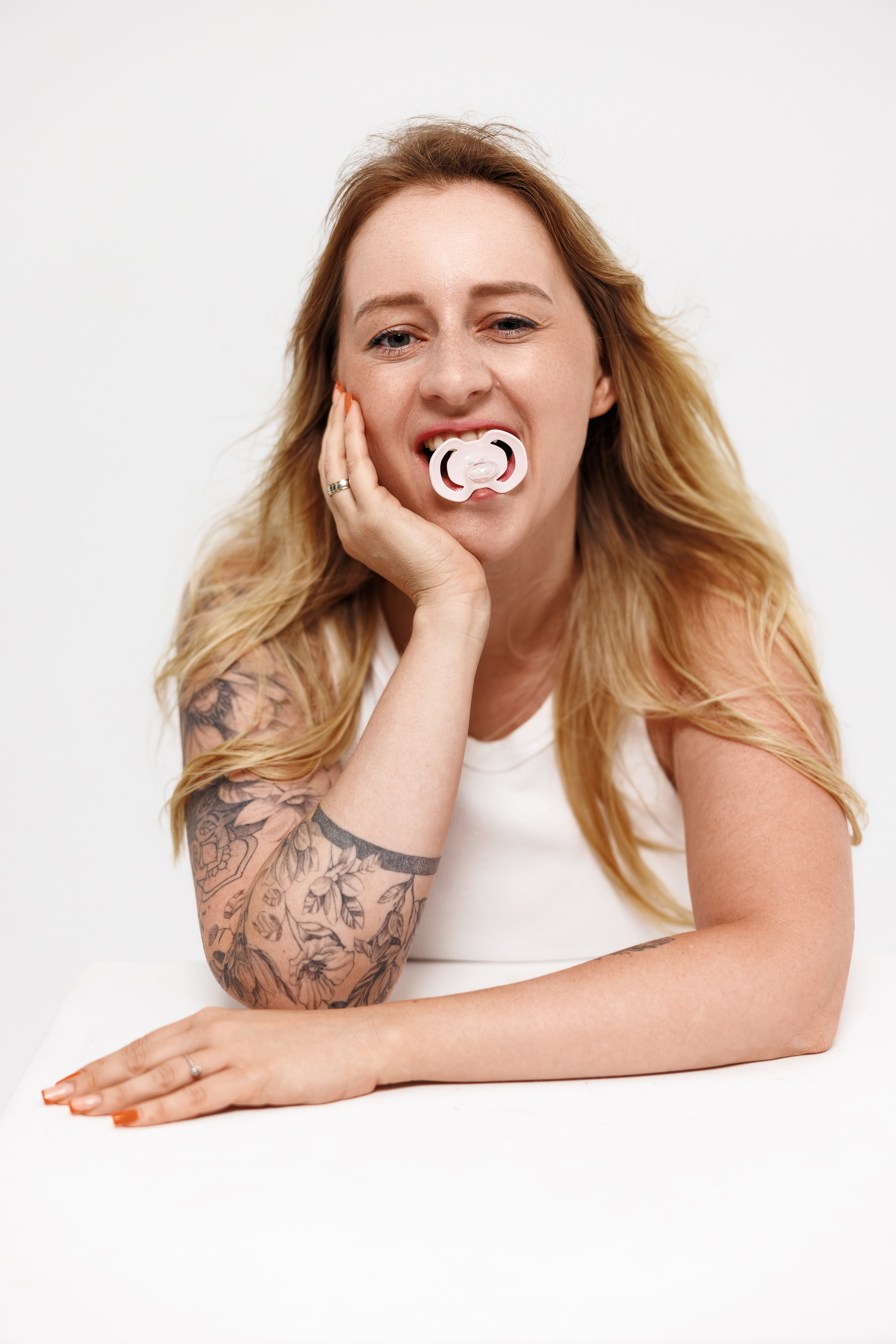 Happy mother on laptop