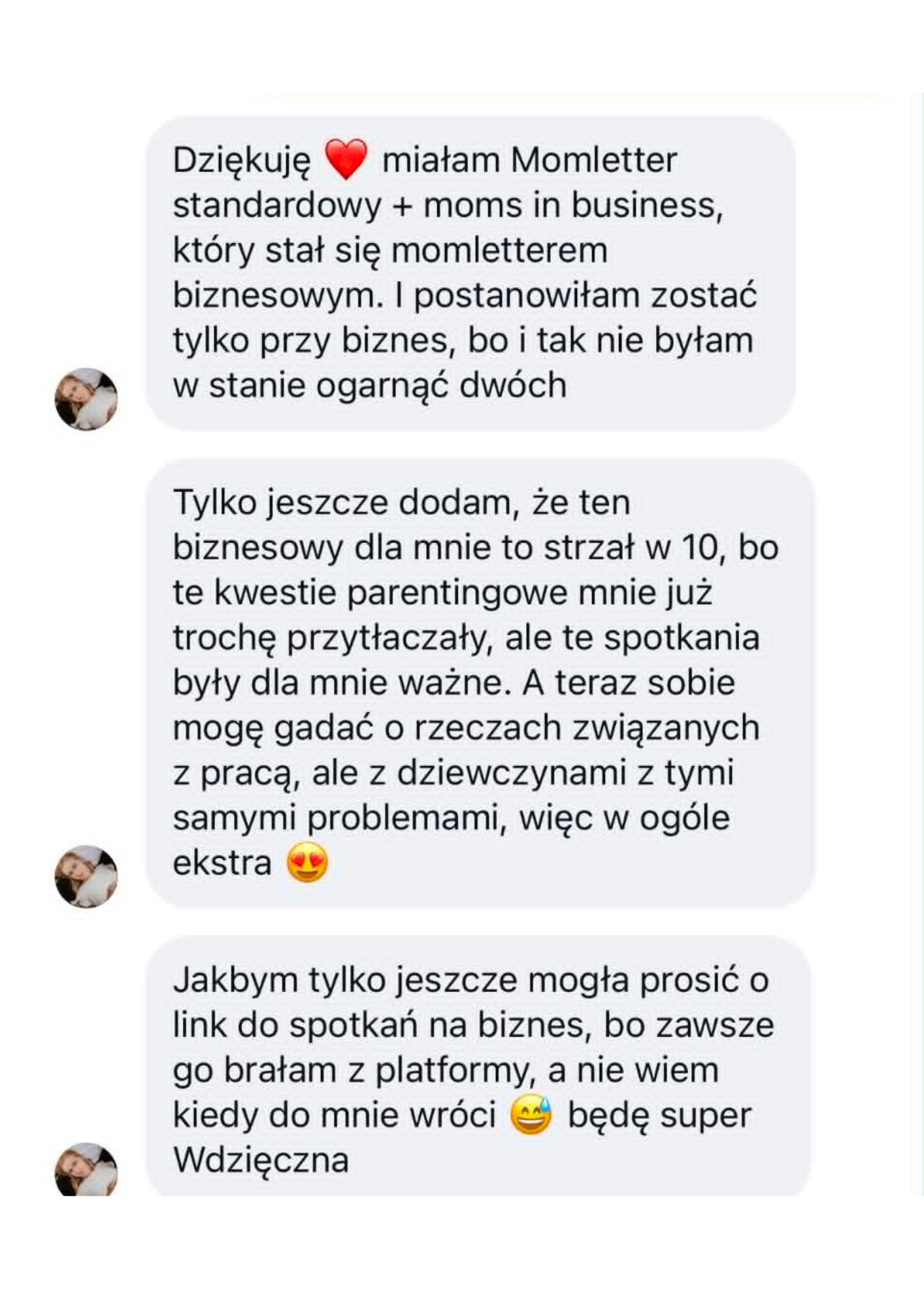 Opinia uczestniczki Business Momletter — wiadomość o spotkaniach i tematach biznesowych